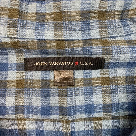 John Varvatos Shirt Mens XL Extra Large Blue Green Plaid Button Up Long Sleeve - Picture 4 of 10